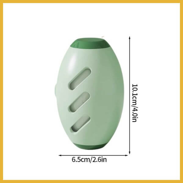 Green lint roller for pet hair removal with rounded design and measurement dimensions