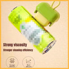 Green reusable hair roller with strong adhesion claims on yellow background