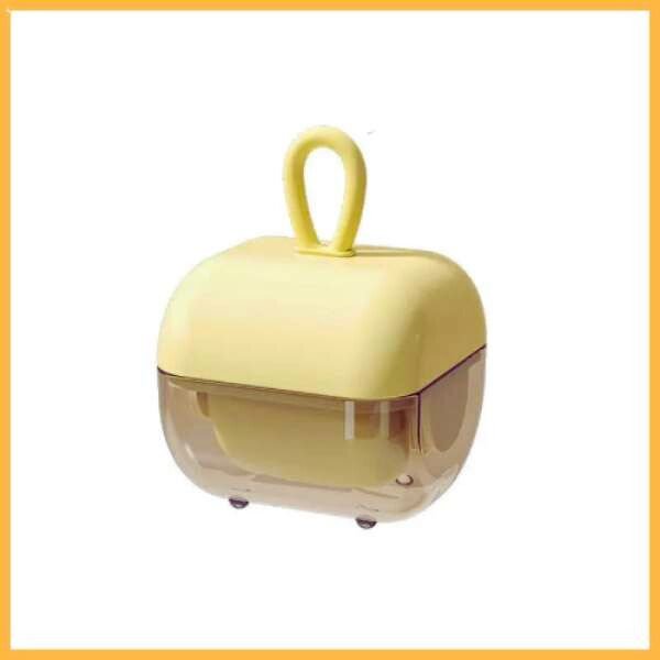 Yellow washable pet hair remover roller with loop handle on white background