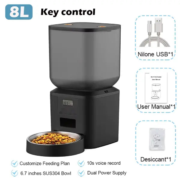Programmable automatic dog feeder 8L with LCD display stainless bowl and full accessories