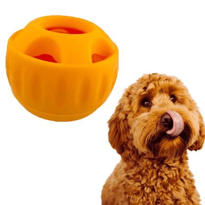 Orange puzzle toy for dogs with treat slots