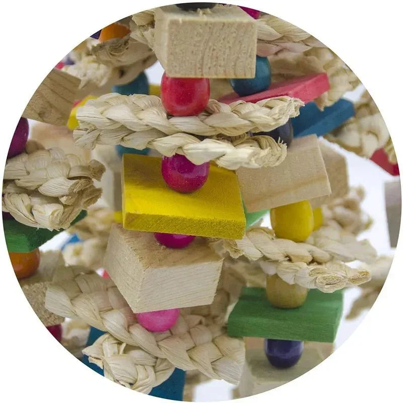 Close-up of durable enrichment toy for large and medium birds