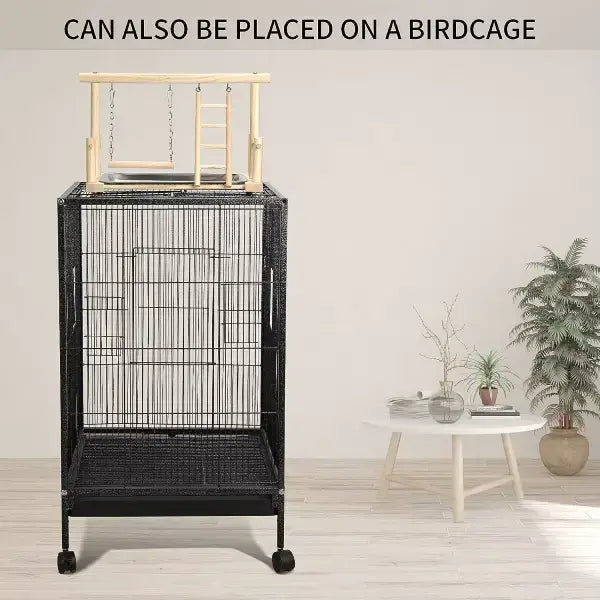 small bird activity center with stainless tray and ladder