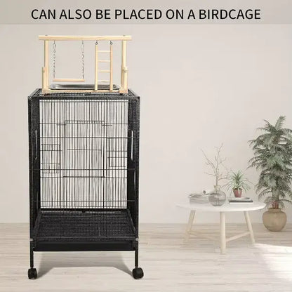 small bird activity center with stainless tray and ladder