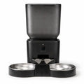 Smart auto feeder dog with programmable feeding schedule front view showing dual bowl dispenser and wide-angle camera on white background
