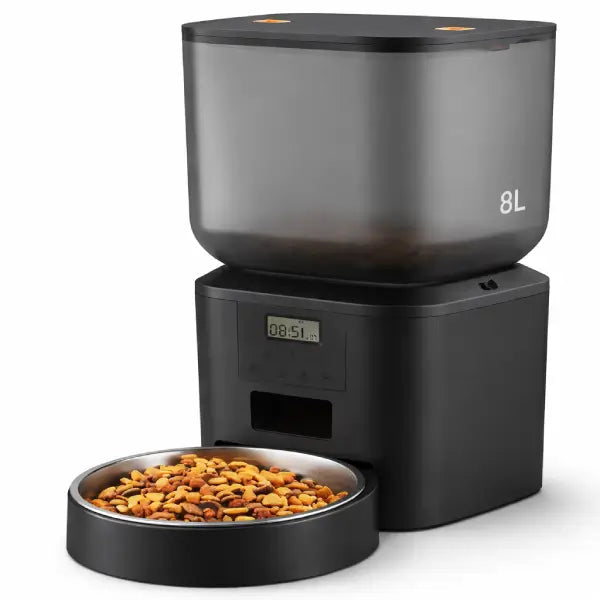 Large automatic dog feeder with digital screen and food-grade stainless steel dish