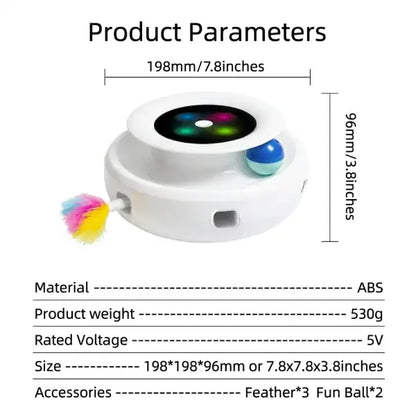 Size and accessories of motion activated cat toy feather and fun ball