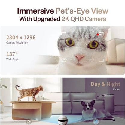 Wide-angle pet camera robot for dogs and cats