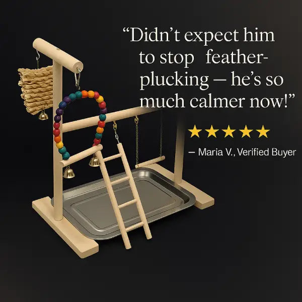 5-star review for PlayBlock bird toy reducing anxiety and destructive habits