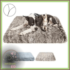 Dog and cat on a gray orthopedic pet bed, washable, non-slip, premium comfort.