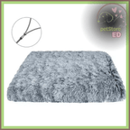 Gray orthopedic pet bed with plush texture, zipper cover, washable, non-slip design