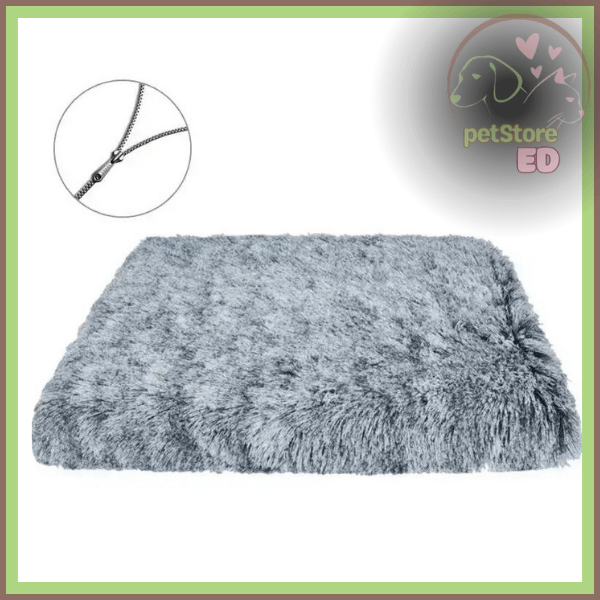 Gray orthopedic pet bed with plush texture, zipper cover, washable, non-slip design