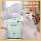 Pet wash-free cleaning gloves wiping cat, disposable glove wipes packaging visible