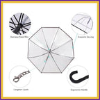 Transparent dog umbrella with stainless steel ribs, ergonomic handle, and lengthen leash