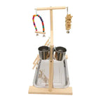 European-style wooden bird stand for safe indoor parrot enrichment