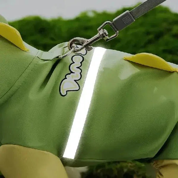 Green raincoat with leash clip for big dog safety