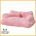 Soft pink plush cat and dog bed with bolstered sides and PET ED branding