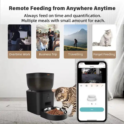 Pet camera feeder with smart app feeding schedule and portion control