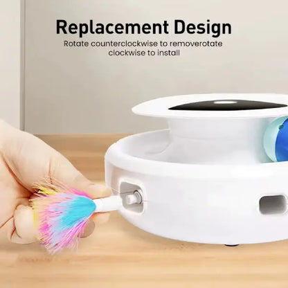 Counterclockwise feather removal on PawSpin interactive cat toy