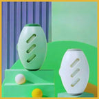 Reusable lint roller in green and white on colorful pet store display with balls