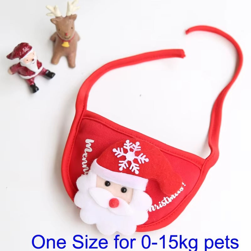 Red Christmas pet bib with Santa face design, suitable for 0-15kg pets, festive decor.