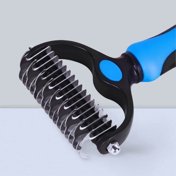 Precision stainless-steel comb of the best dog brush for shedding.
