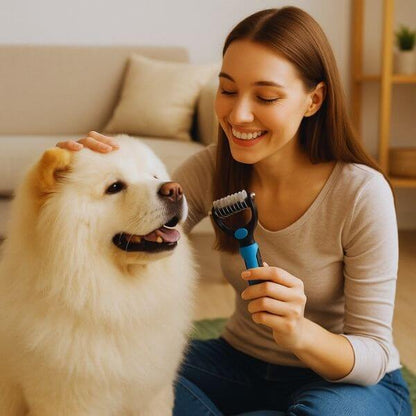 Pet owner using Pet Store ED’s brush for home grooming routine.