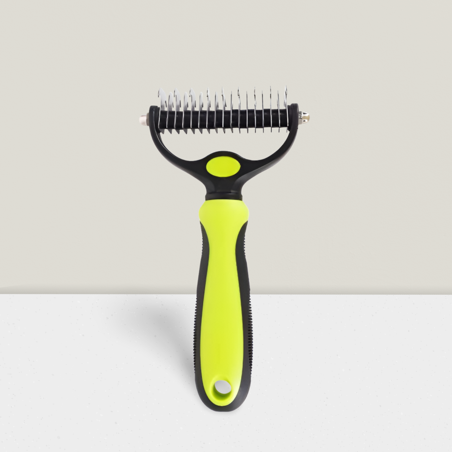 Lightweight undercoat rake for dogs with safe curved teeth