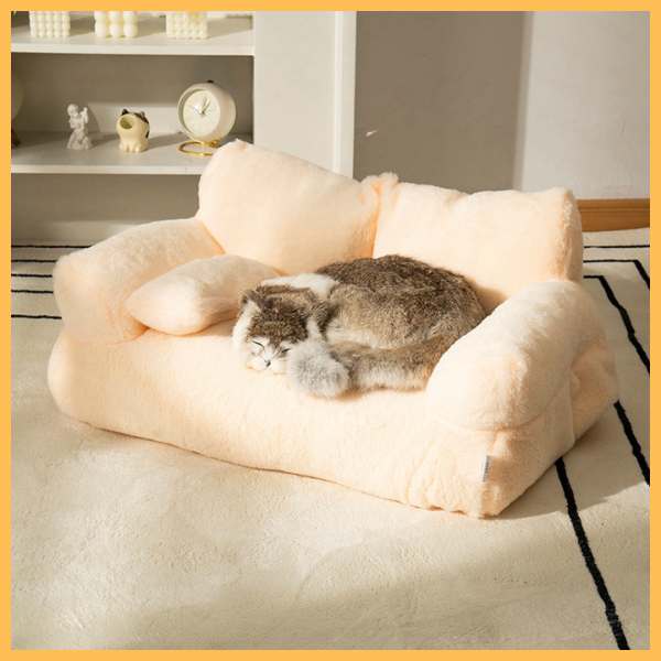 Small dog sleeping on plush pet bed in cozy living room setting