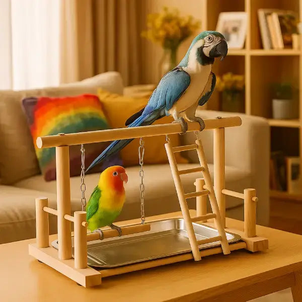 enrichment stand for parrots in home living room