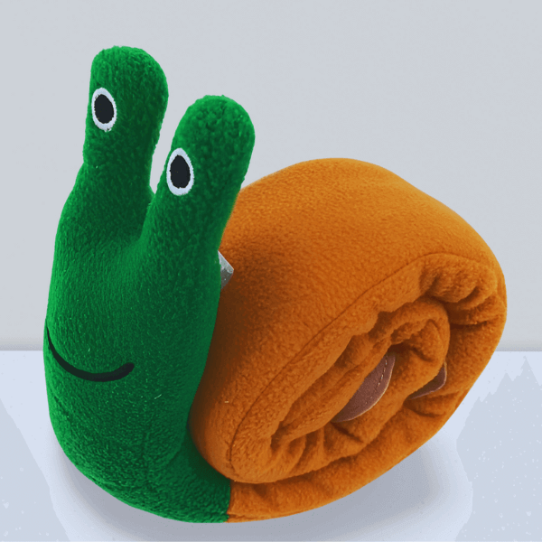 SnugBug Snail Green dog treat toy with hidden treat pockets along the back