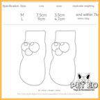 Non-slip dog socks size chart with drawn paw prints and measurement details for M and L