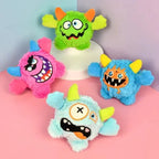 Close-up of four dog squeaky toy colour options, green, pink, blue and light blue
