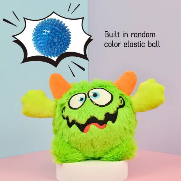squeakyjoy-hidden-elastic-ball.webp	Squeaker inside dog toys, hidden elastic ball feature shown in green monster plush