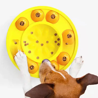 Jack Russell retrieving kibble from interactive dish