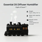 Train diffuser specifications showing weight, 300ml water tank capacity and remote control battery type