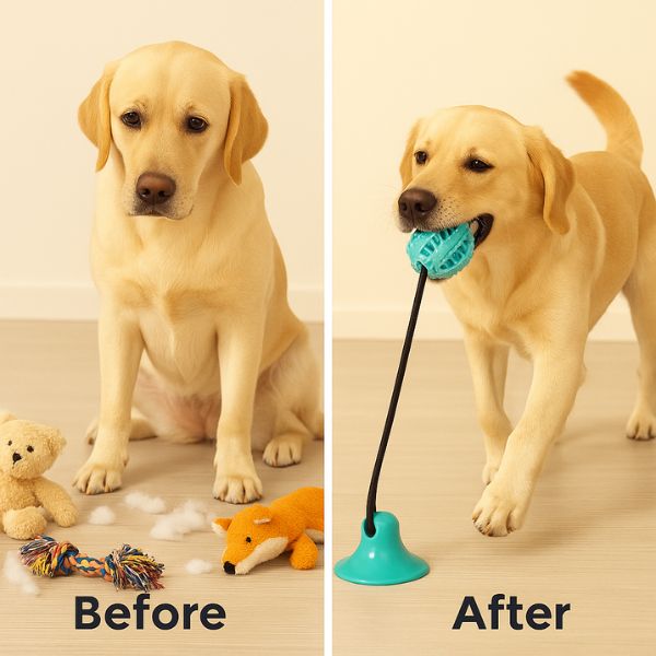 TugBite dog chew toy suction cup improves pet behavior instantly.