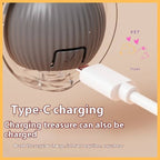 Type-C charging port on a gray pet toy ball with white cable, charging feature highlighted.