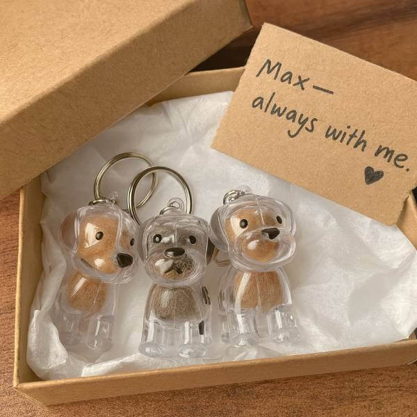 Dog cat fur remembrance gift in keepsake capsule keychain box