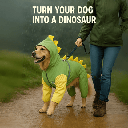 Rainproof coat with dinosaur design for large breed dog