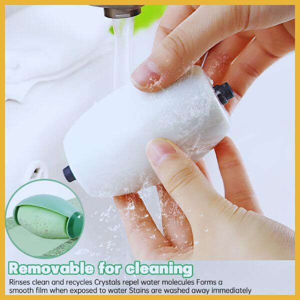 Hand washing a washable lint roller under running water, removable for easy cleaning