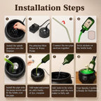 Eight-step installation diagram for assembling the witches cauldron mist maker and potion bottle