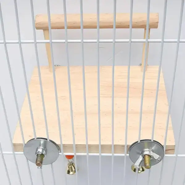 Cage-mounted parrot enrichment toy with bells