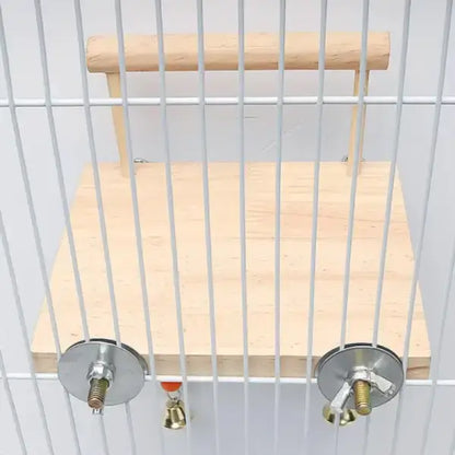 Cage-mounted parrot enrichment toy with bells