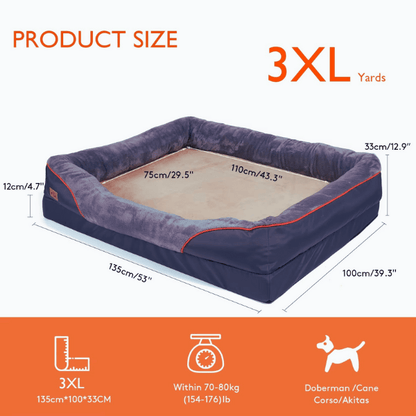 Zlee 3XL orthopedic bed for large dogs 70–80kg, memory foam core.