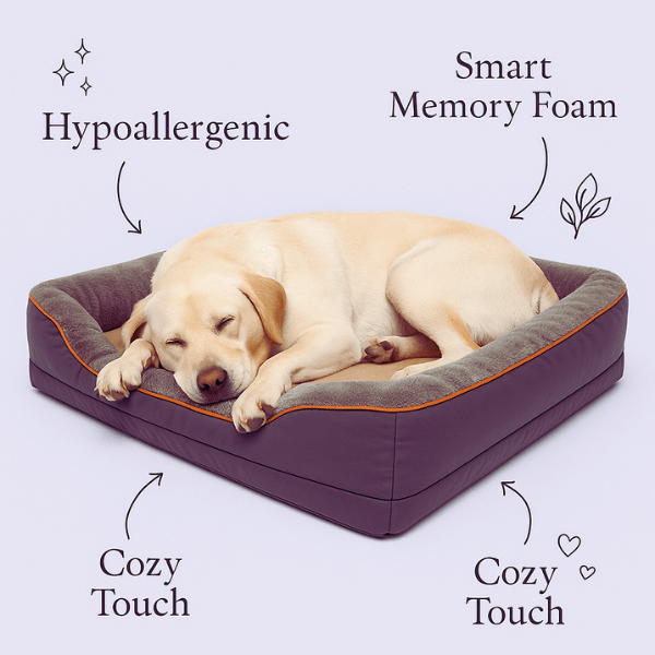 Comfortable washable memory foam dog bed in dark gray for large dogs.