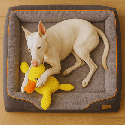 Relaxed dog on memory foam dog mattress from Pet Store ED.