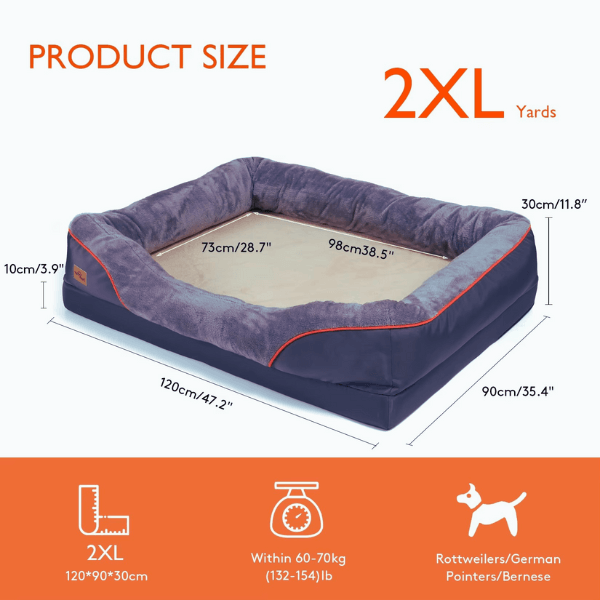 2XL Zlee orthopedic bed for dogs 60–70kg with washable memory foam.