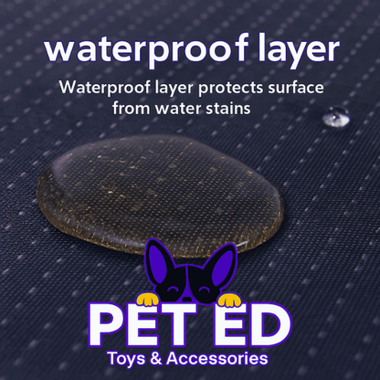 Waterproof dog bed surface shown with droplet blocking fabric texture.